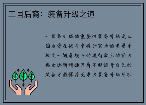 三国后裔：装备升级之道